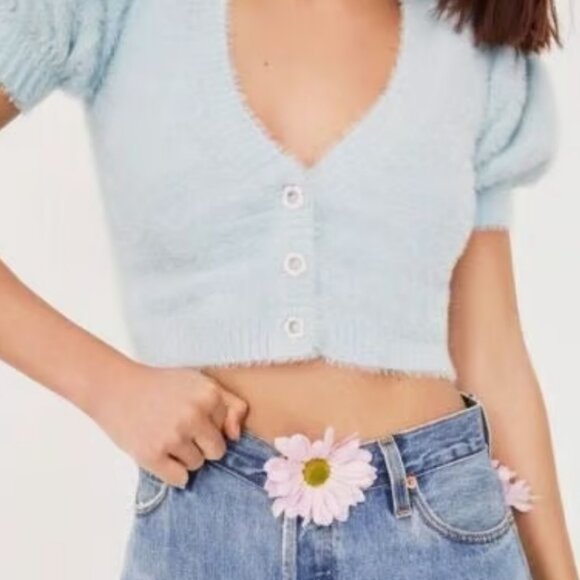 For Love & Lemons Devon Cropped Cardigan - RARE COLOR Baby Blue - Picture 1 of 4